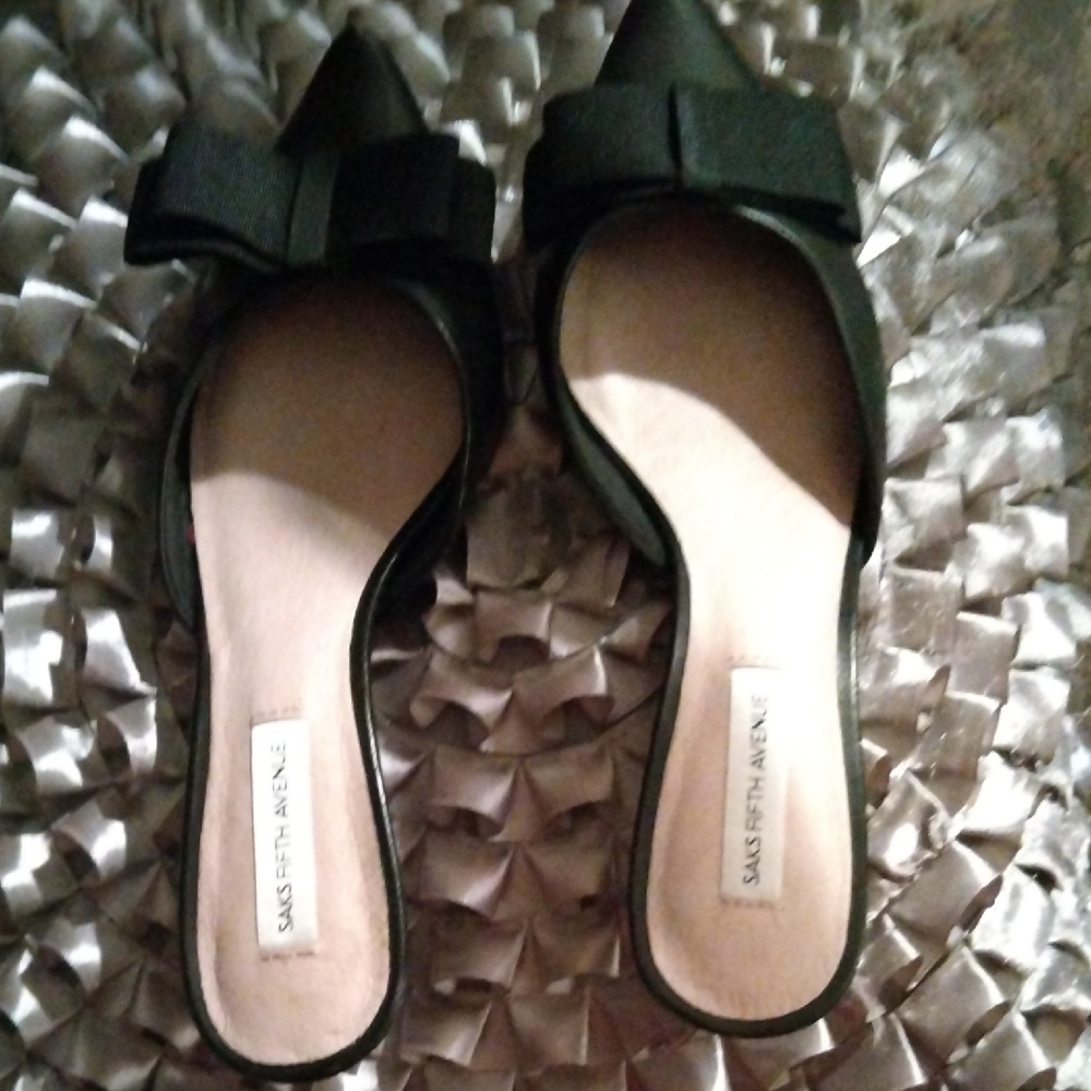 Saks Fifth Avenue Black Bow Mules
